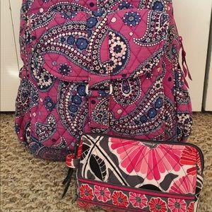 Vera Bradley fabric backpack & make up bag.